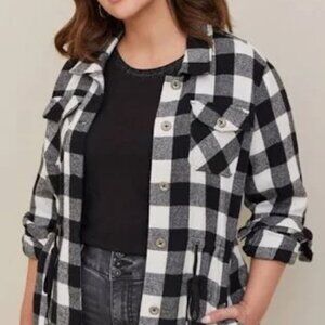 Torrid Size 2 Brushed Cotton Shacket Black and White Buffalo Check Plaid